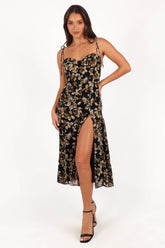 Arycia Midi Dress - Black Floral